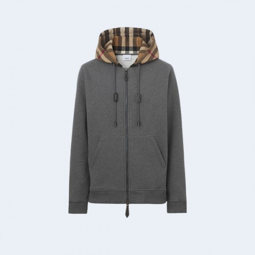 버버리 체크후드 코튼 후드 그레이