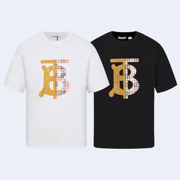 버버리 모노그램 모티프 로고 코튼 티셔츠 블랙 , 화이트