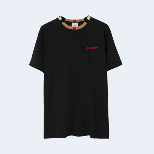 버버리 아이콘 스트라이프 트림 코튼 티셔츠 블랙