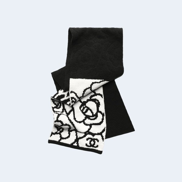 샤넬 캐시미어 울 블랙 화이트 스카프