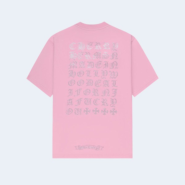 크롬하츠 크로아 하트 다이아몬드 로고 티셔츠 핑크