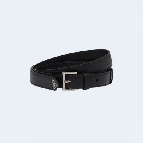 프라다 트라이앵글 로고 가죽 벨트 블랙 25mm