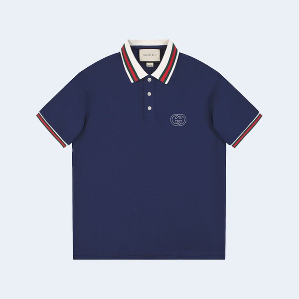 구찌 GG 우븐 슬리브 카라티셔츠 네이비