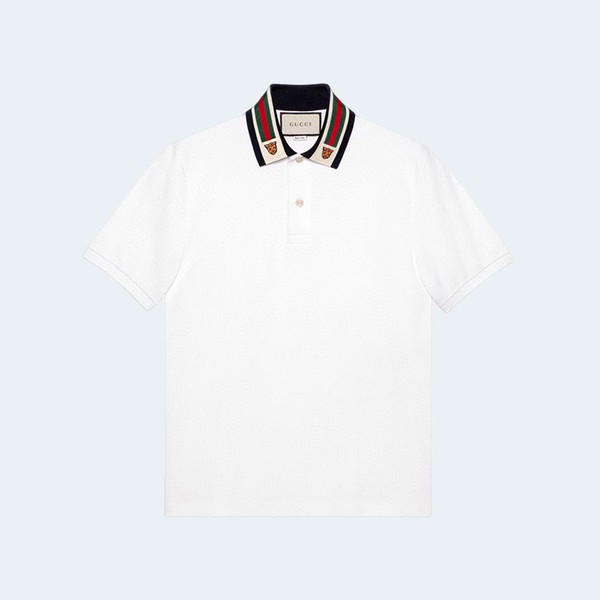 구찌 웹 앤 펠린 헤드 카라티셔츠 화이트