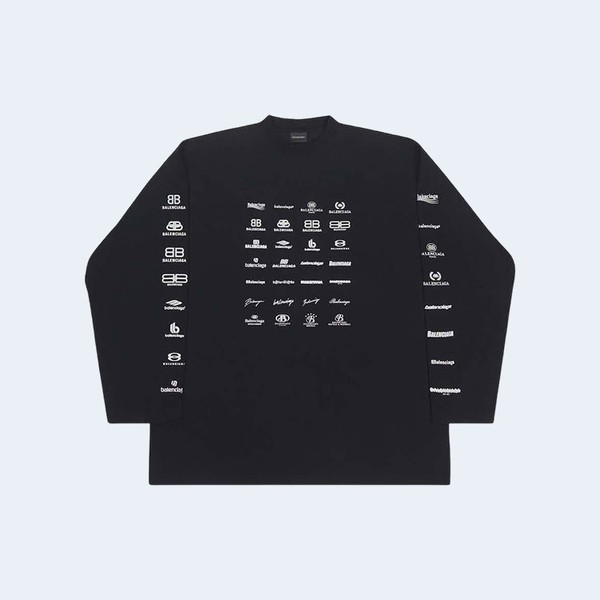발렌시아가 파리 로고 모노그램 긴팔 티셔츠 블랙