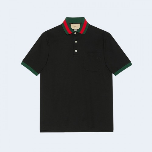 구찌 웹 코튼 피케 카라티셔츠 블랙