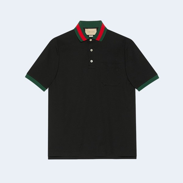 구찌 웹 코튼 피케 카라티셔츠 블랙