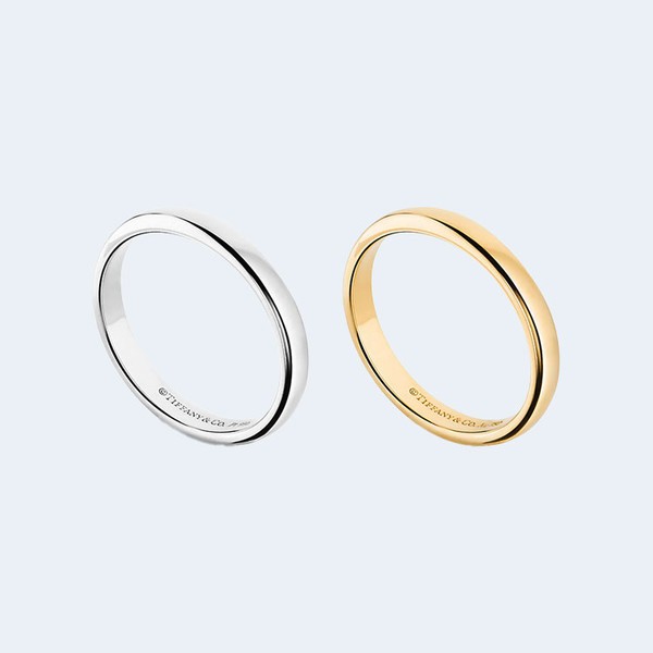 티파니 앤 코 플래티늄 웨딩 밴드 반지 화이트 골드 , 옐로우 골드