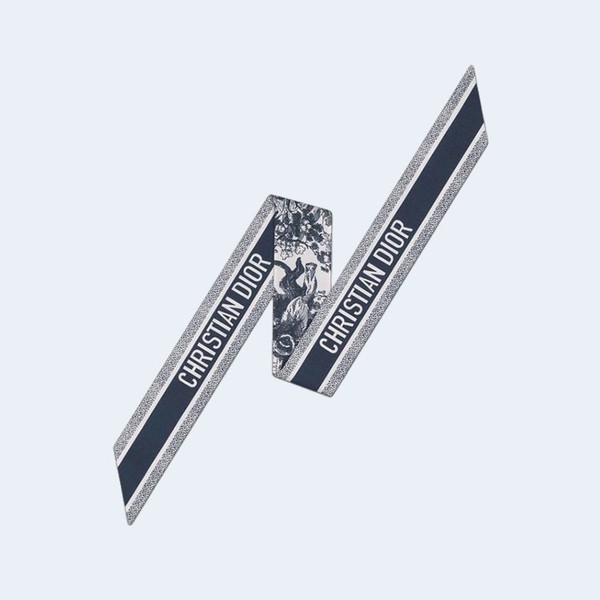 디올 아이보리 앤 네이비 블루 실크 트윌 미차 스카프