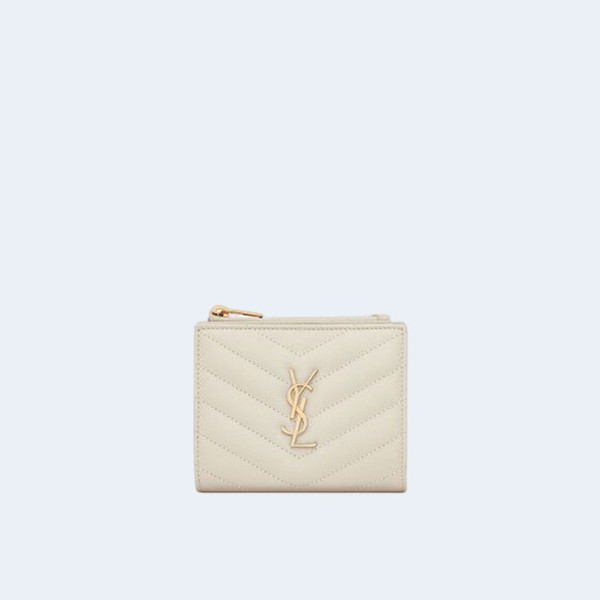 생로랑 모노그램 2단 지갑 화이트 골드