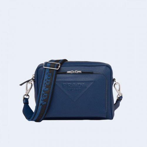 프라다 사피아노 레더 숄더백 블루