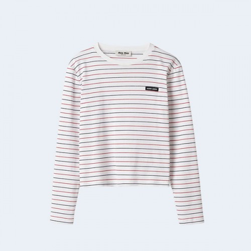 미우미우 롱 슬리브 코튼 저지 티셔츠