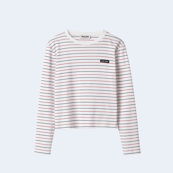 미우미우 롱 슬리브 코튼 저지 티셔츠