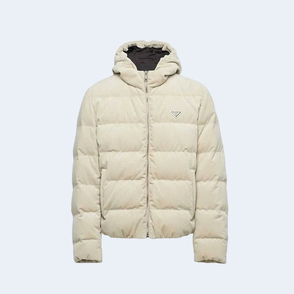 PRADA 프라다 크롭 코듀로이 다운 자켓 초크 화이트 ▶매장-480만원◀