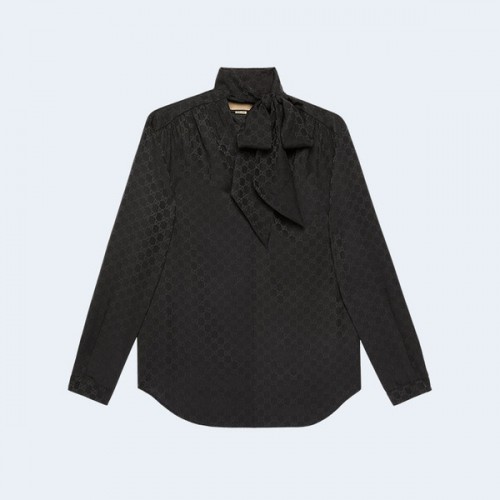 구찌 넥 보우 실크 크레이프 셔츠