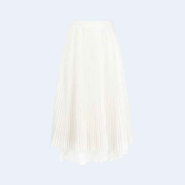 에르마노 설비노 레이어드 헴 플리츠 미디 스커트