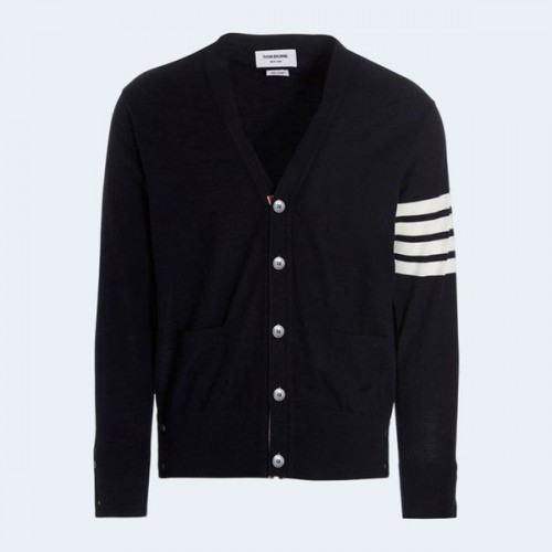 톰브라운 파인 메리노 브이넥 가디건 블랙