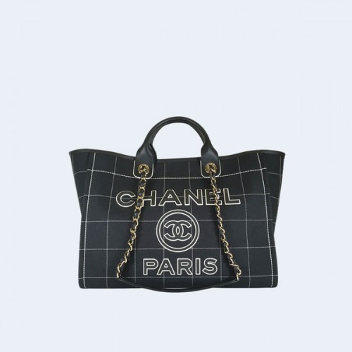 샤넬 맥시 쇼퍼 코튼 카프스킨 골드메탈 블랙