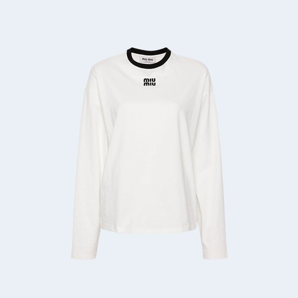 미우미우 저지 롱 슬리브 티셔츠 화이트