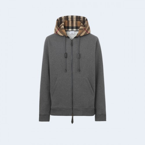 버버리 체크후드 코튼 후드 그레이