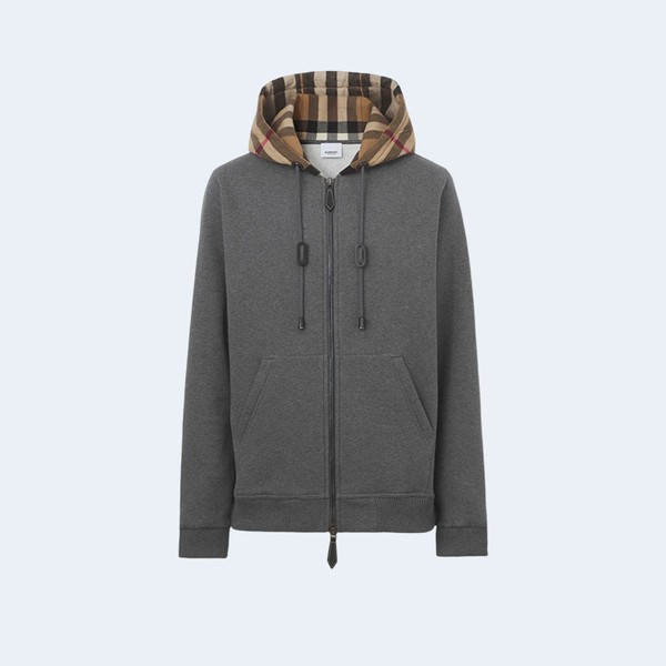 버버리 체크후드 코튼 후드 그레이